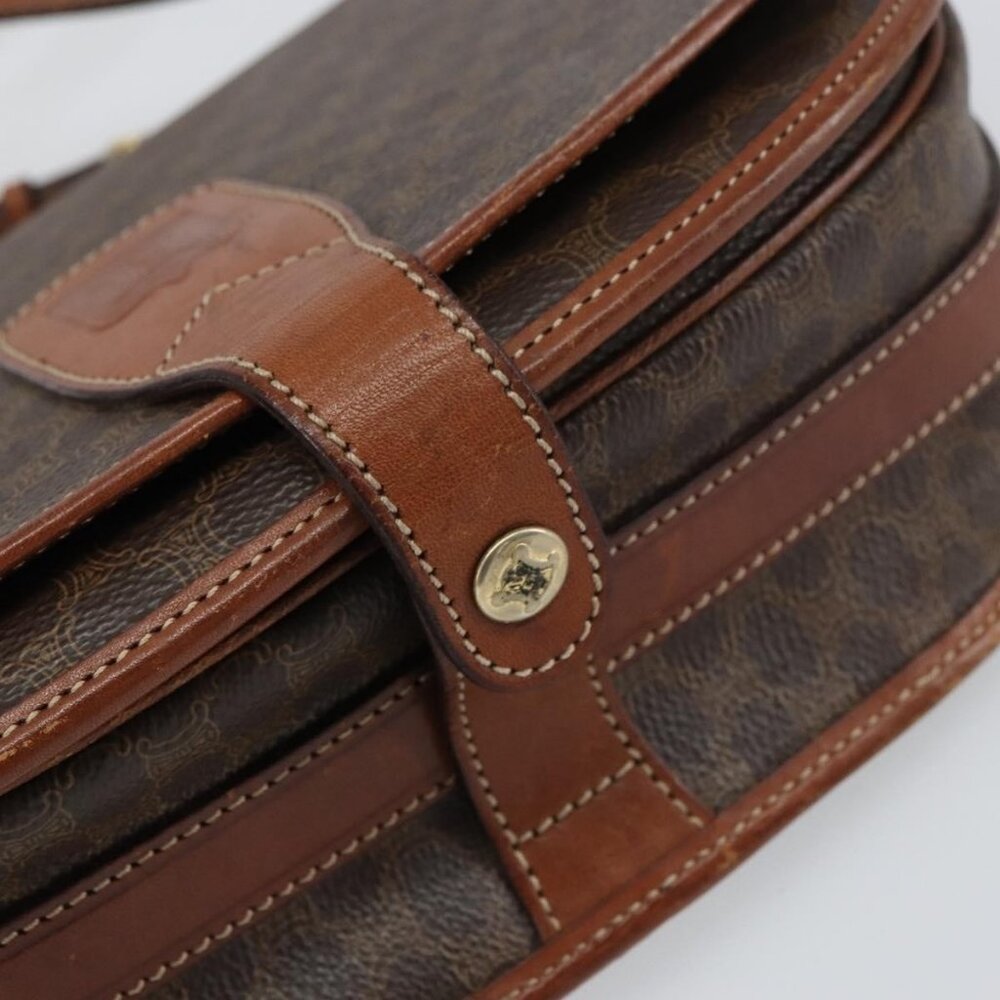 Authentic CELINE Macadam Canvas Shoulder Bag PVC Leather Brown Gold - Picture 16 of 16